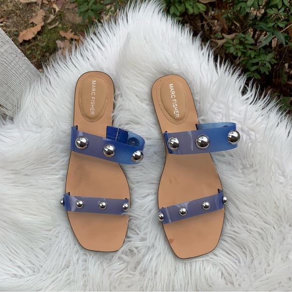 Marc Fisher Frosted Jelly Lucite Stud Embellished Slide-on Sandals - Picture 1 of 4